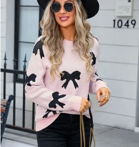 Women's Sweater Long Sleeve Sweaters & Cardigans Jacquard Bowknot Elegant Bow Knot