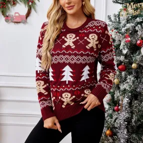 Women's Sweater Long Sleeve Sweaters & Cardigans Jacquard Casual Christmas Tree Gingerbread