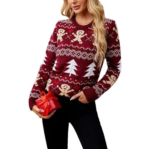 Women's Sweater Long Sleeve Sweaters & Cardigans Jacquard Casual Christmas Tree Gingerbread