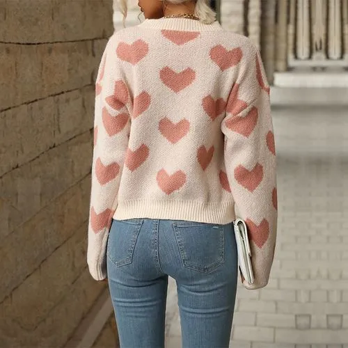 Women's Sweater Long Sleeve Sweaters & Cardigans Jacquard Casual Heart Shape