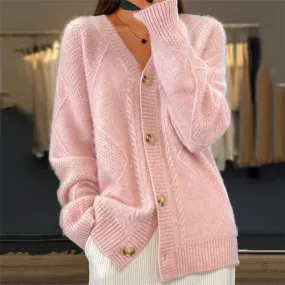 Women's Sweater Long Sleeve Sweaters & Cardigans Jacquard Rib-Knit Casual Elegant Solid Color