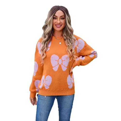 Women's Sweater Long Sleeve Sweaters & Cardigans Jacquard Streetwear Bow Knot