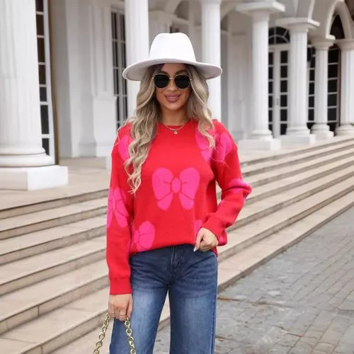 Women's Sweater Long Sleeve Sweaters & Cardigans Jacquard Streetwear Bow Knot