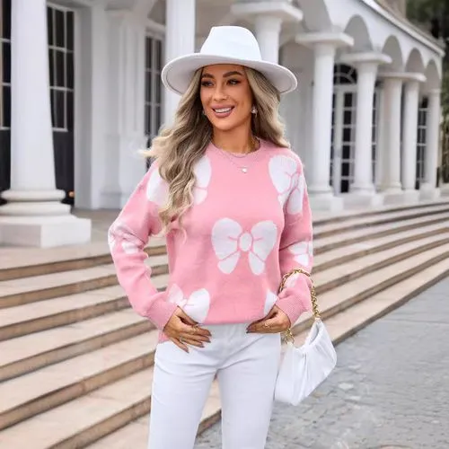 Women's Sweater Long Sleeve Sweaters & Cardigans Jacquard Streetwear Bow Knot