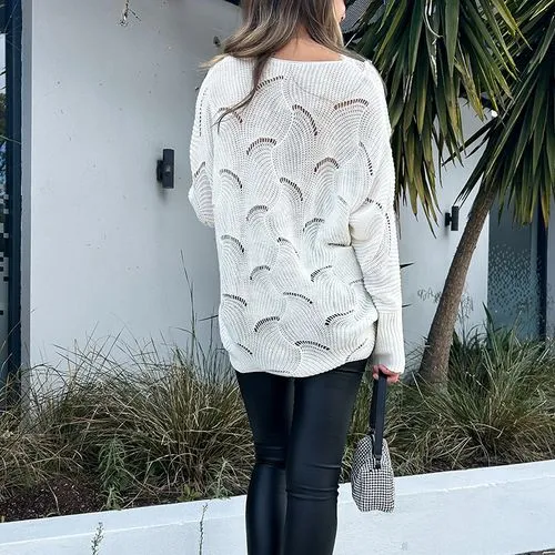 Women's Sweater Long Sleeve Sweaters & Cardigans Lace Hollow Out Casual Elegant Solid Color