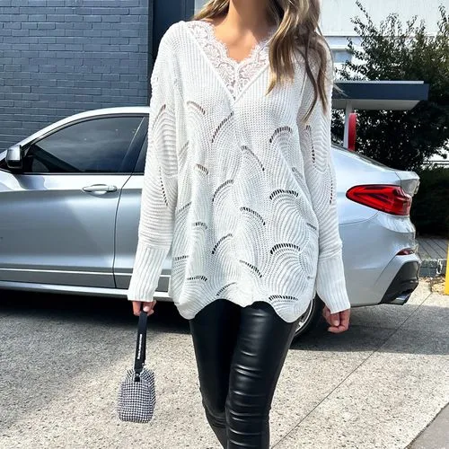 Women's Sweater Long Sleeve Sweaters & Cardigans Lace Hollow Out Casual Elegant Solid Color