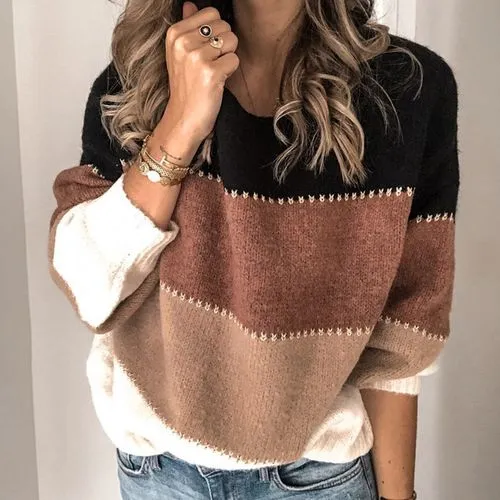 Women's Sweater Long Sleeve Sweaters & Cardigans Printing Casual Streetwear Color Block Stripe