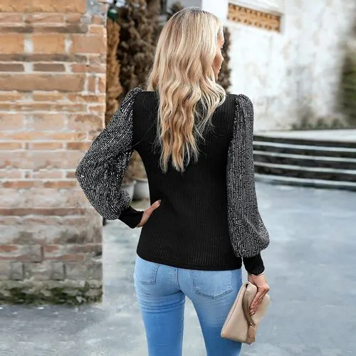 Women's Sweater Long Sleeve Sweaters & Cardigans Sequins Elegant Fashion Solid Color