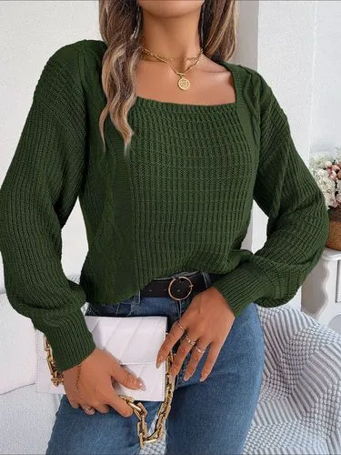 Women's Sweater Long Sleeve Sweaters & Cardigans Streetwear Plaid Solid Color