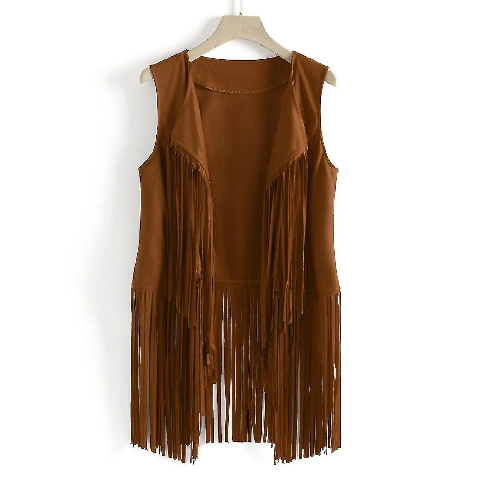 Women's Suede Ethnic Sleeveless Tassel Fringe Vest Cardigan