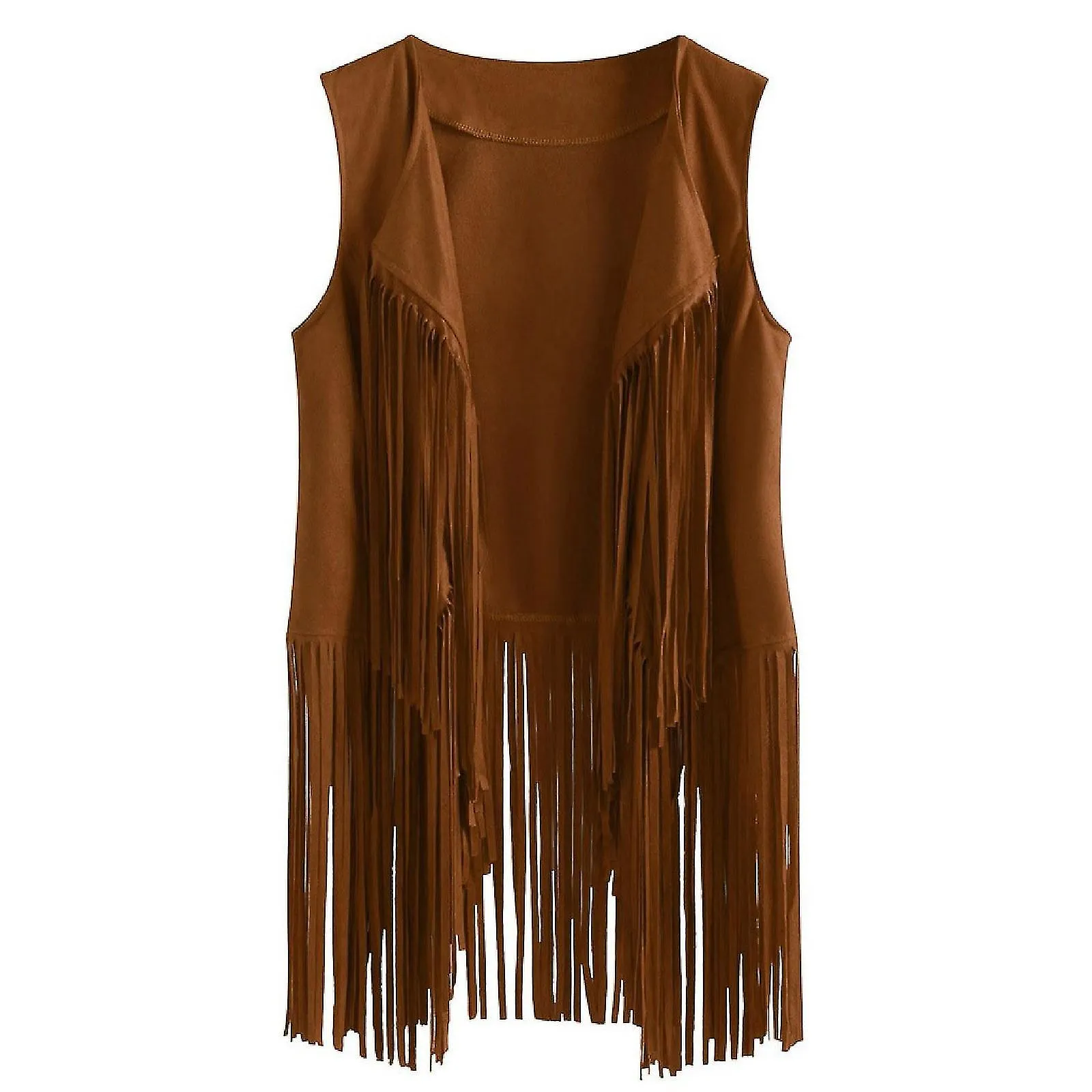 Women's Suede Ethnic Sleeveless Tassel Fringe Vest Cardigan