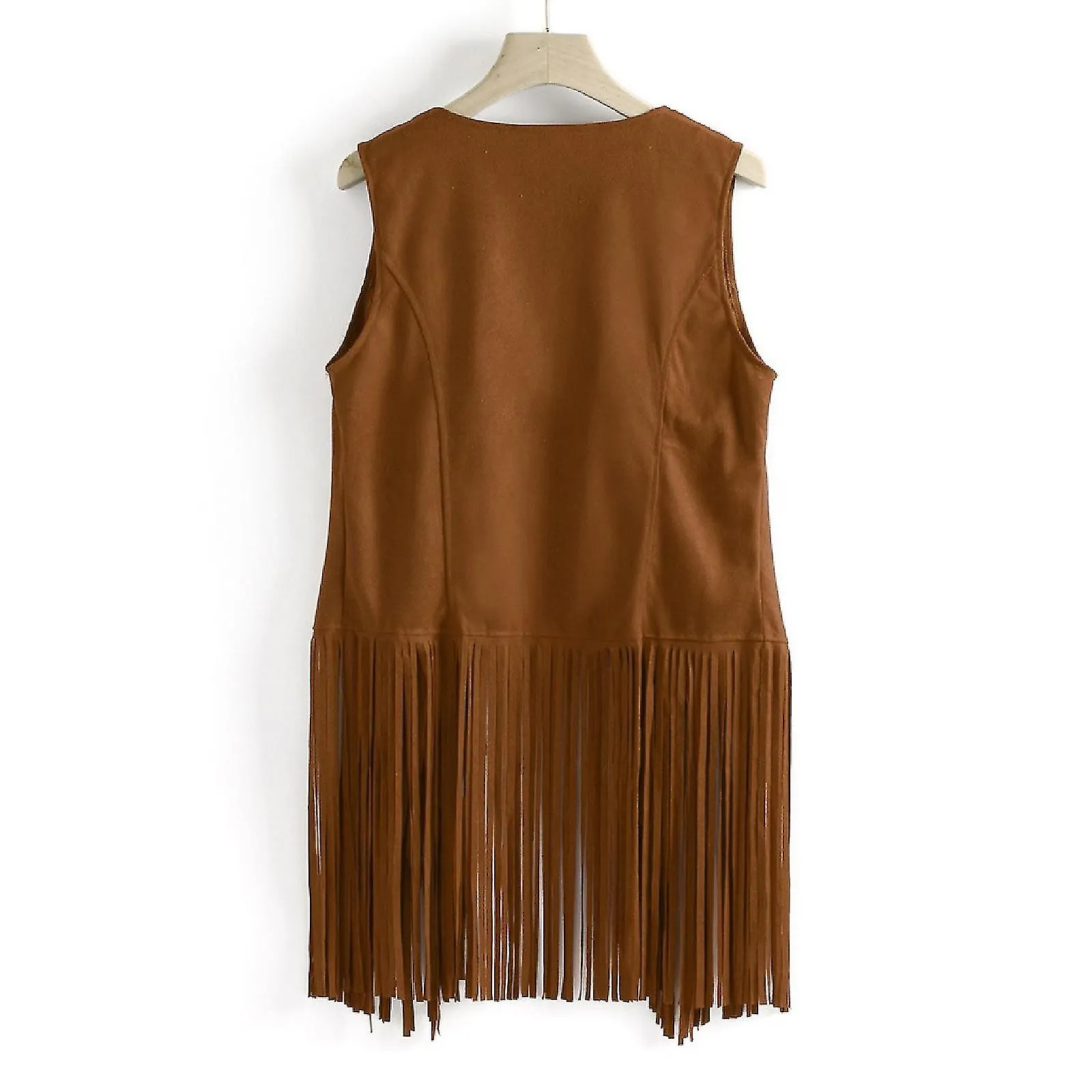 Women's Suede Ethnic Sleeveless Tassel Fringe Vest Cardigan